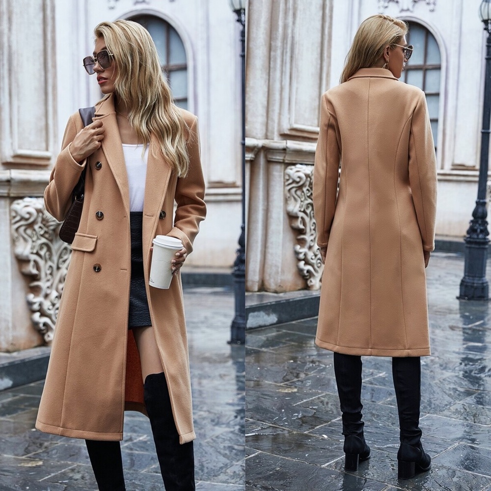 Camel Trench Coat Double Breasted fall Jacket coat - Picture 2 of 3